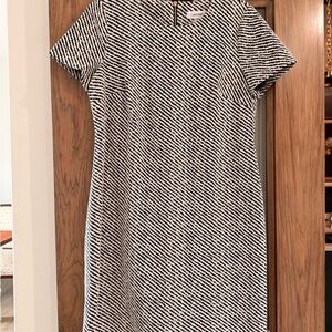 Calvin Klein Black & White Diagonal Pattern Midi Dress